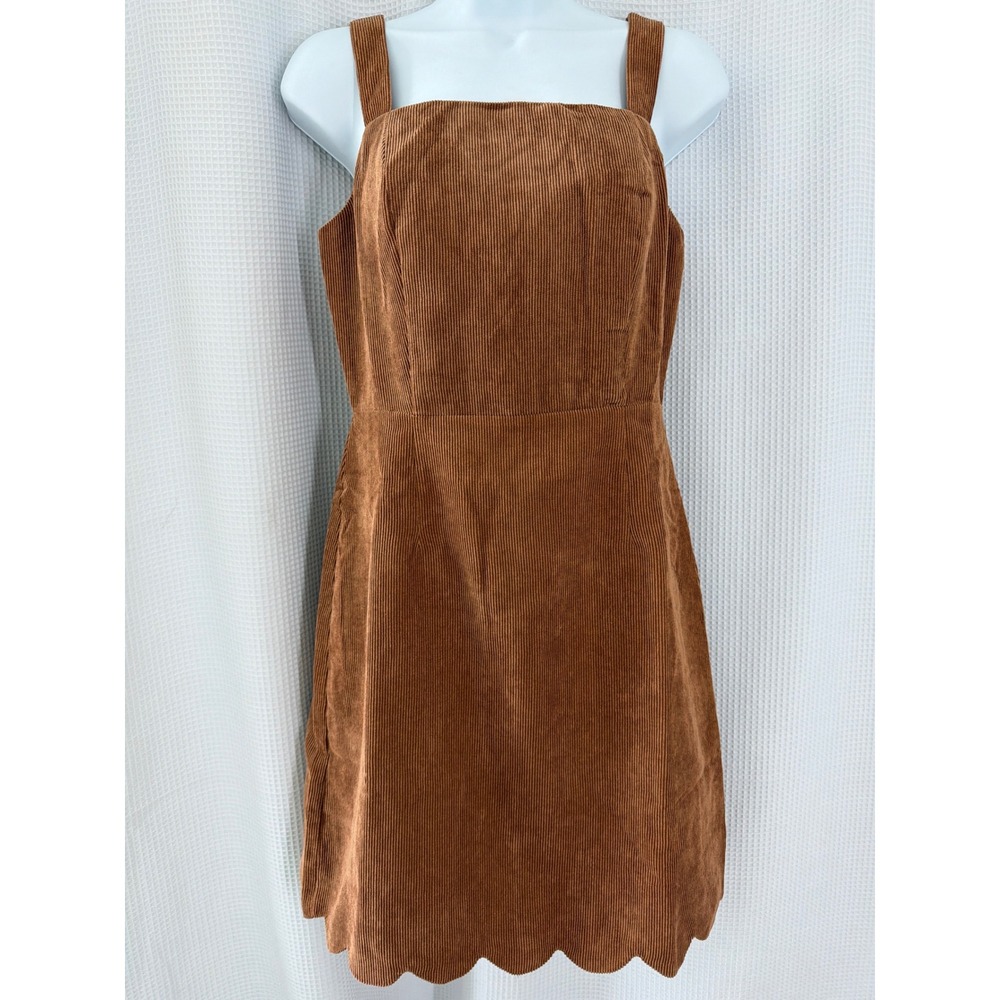 English Factory Brown Corduroy Scallop Hem Mini Dress DF118D Sleeveless XS NWT
